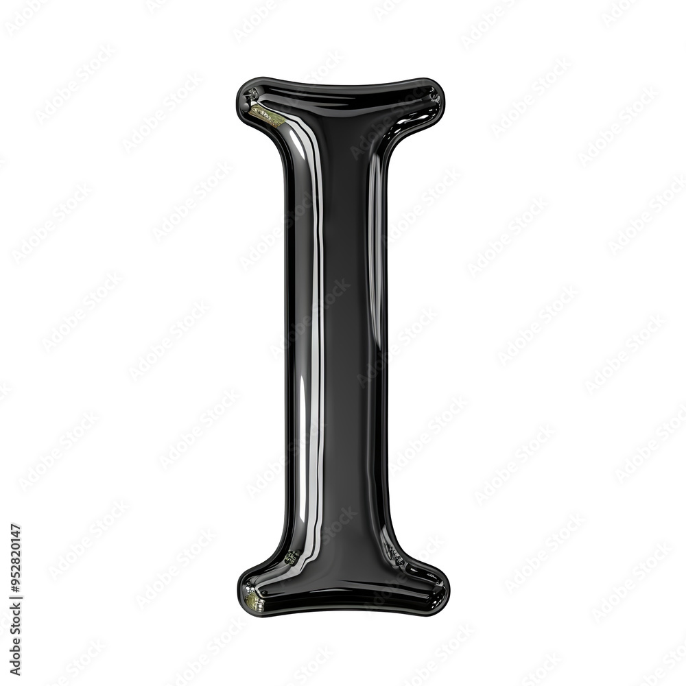 black glossy I alphabet Realistic 3D on white background. Generative AI
