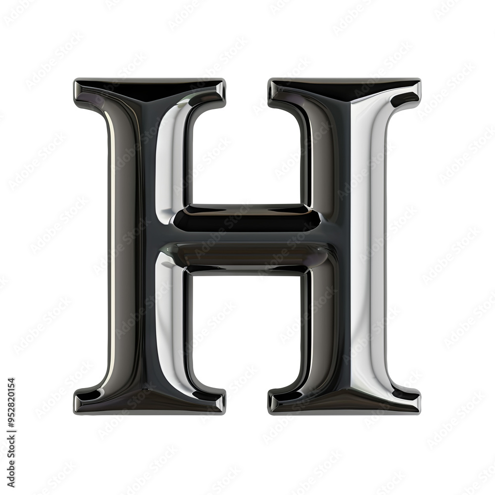 black glossy H alphabet Realistic 3D on white background. Generative AI black glossy H alphabet Realistic 3D on white background. Generative AI