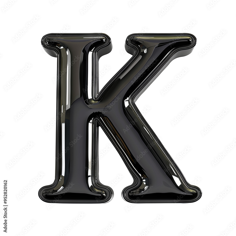 black glossy K alphabet Realistic 3D on white background. Generative AI
