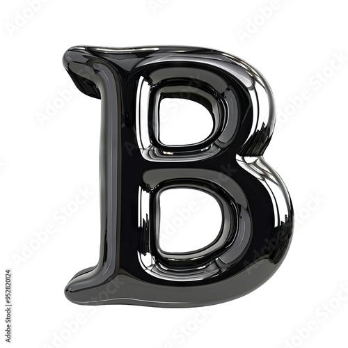 black glossy B alphabet Realistic 3D on white background. Generative AI