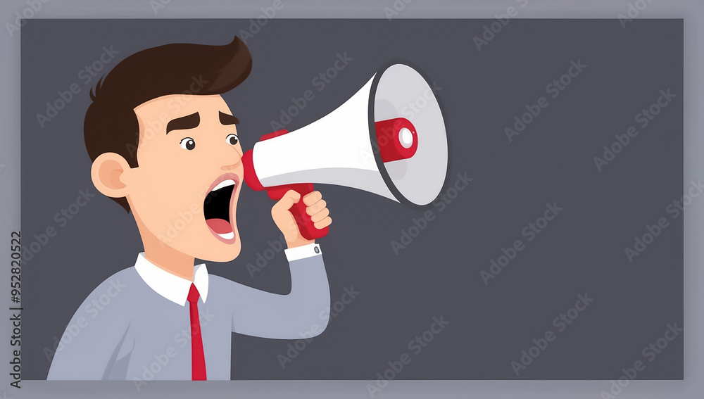 cartoon man shouting into megaphone, flat design illustration cartoon man shouting into megaphone, flat design illustration