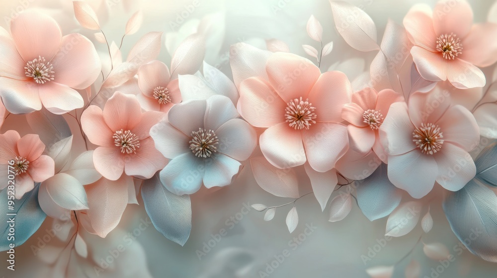 a lovely floral backdrop featuring delicate pastel flowers and leaves, ideal for womens day greeting card concept banner a lovely floral backdrop featuring delicate pastel flowers and leaves, ideal for womens day greeting card concept banner