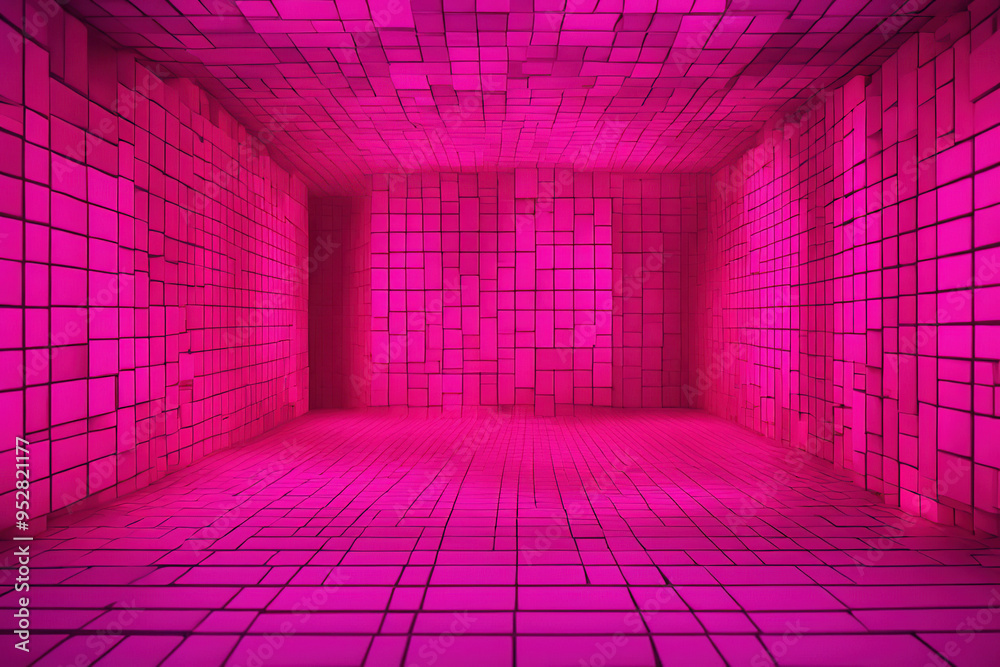 Abstract pink tiled room with glowing walls and floor. Abstract pink tiled room with glowing walls and floor.