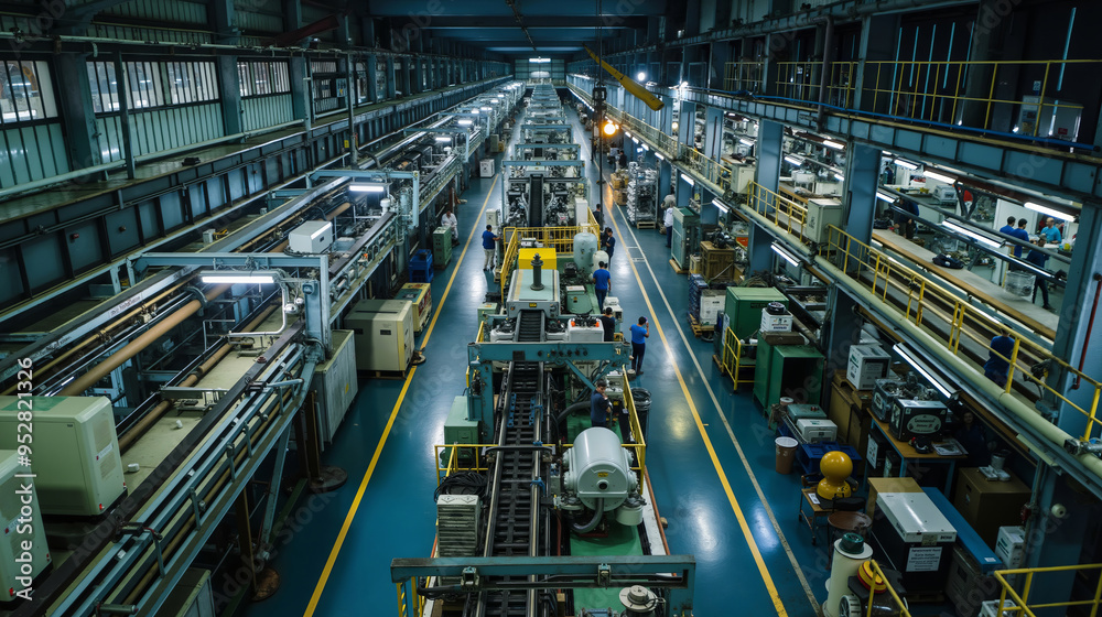 A large factory filled with lots of machines and people A large factory filled with lots of machines and people
