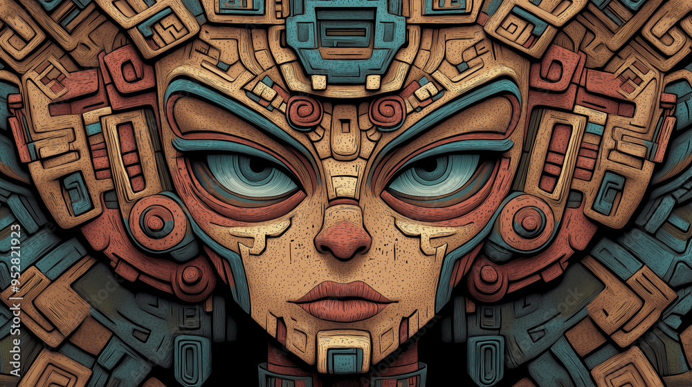Vibrant and intricate Aztec-inspired abstract art featuring bold ...