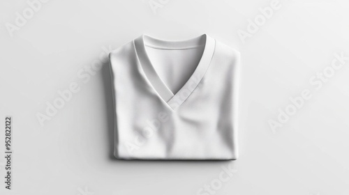 A neatly folded white v-neck shirt on a plain background, showcasing simplicity and style.