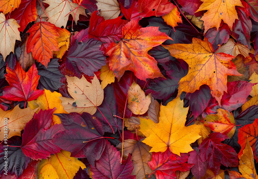 Autumn leaves in various shades of red, orange and yellow covering the ground. Copy space for text or design. Fall leaves banner background for presentation design. October mood. Colored sale backdrop Autumn leaves in various shades of red, orange and yellow covering the ground. Copy space for text or design. Fall leaves banner background for presentation design. October mood. Colored sale backdrop