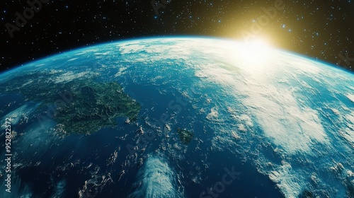 4K Detail Realistic Breathtaking view of Earth from space, continents and oceans visible,