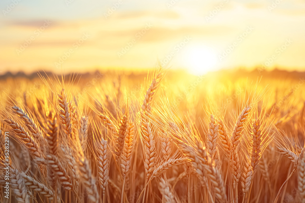Wheat field. Ears of golden wheat close up. Beautiful Nature Sunset Landscape. Wheat field. Ears of golden wheat close up. Beautiful Nature Sunset Landscape.