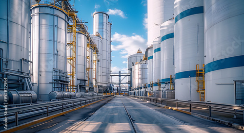 Row of Large White Silos – Industrial Storage Solutions for Agriculture and Grain