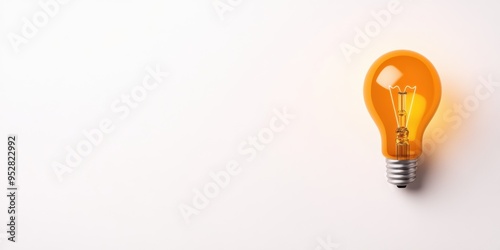 A single orange lightbulb against a white background, symbolizing creativity, innovation, and ideas. Minimalist design, modern energy concept.