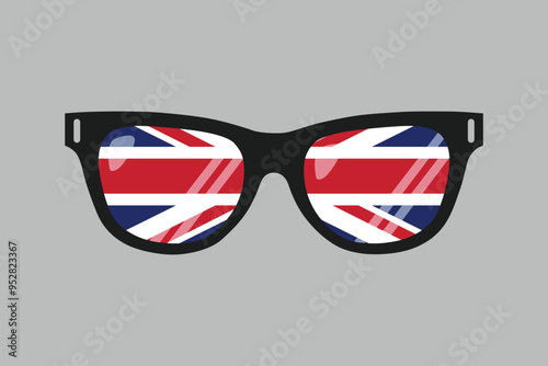 Sunglasses with British flag, Cool Spectacles with British flag, British flag in glasses stylish glasses, United Kingdom flag, national England flag, vector illustration of United Kingdom flag
