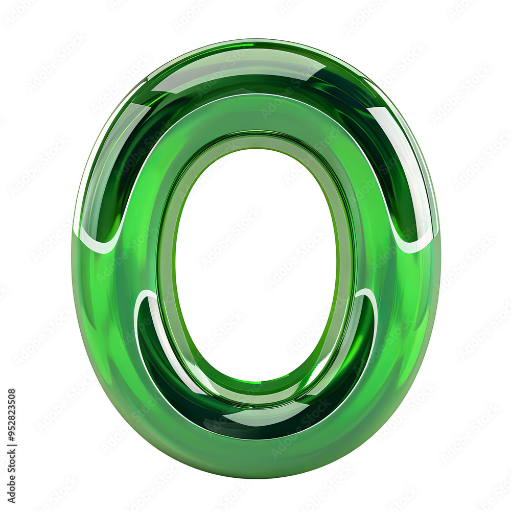 green glossy O alphabet Realistic 3D on white background. Generative AI green glossy O alphabet Realistic 3D on white background. Generative AI