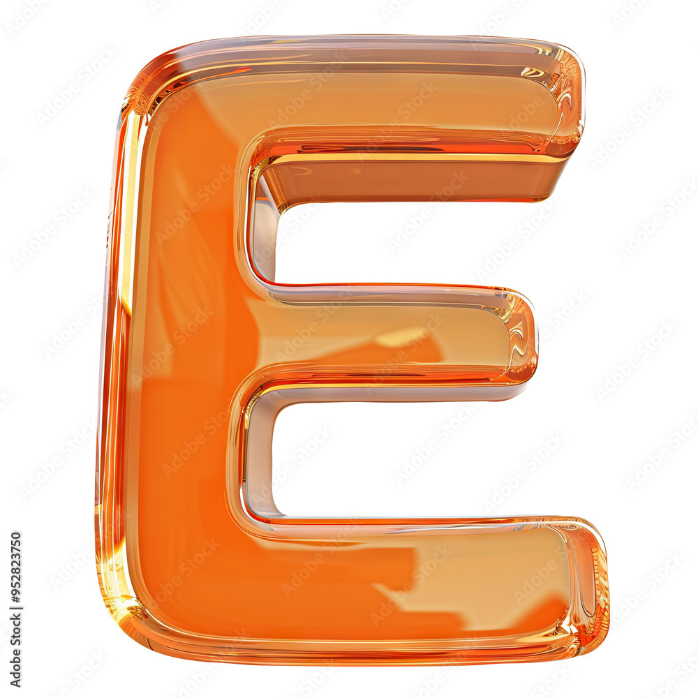orange glossy E alphabet Realistic 3D on white background. Generative AI orange glossy E alphabet Realistic 3D on white background. Generative AI