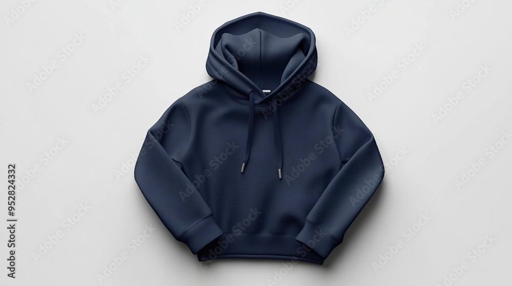 A navy blue hoodie displayed flat, showcasing its design and fabric texture. A navy blue hoodie displayed flat, showcasing its design and fabric texture.