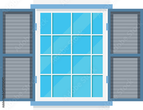 Retro window icon. Cartoon architecture element