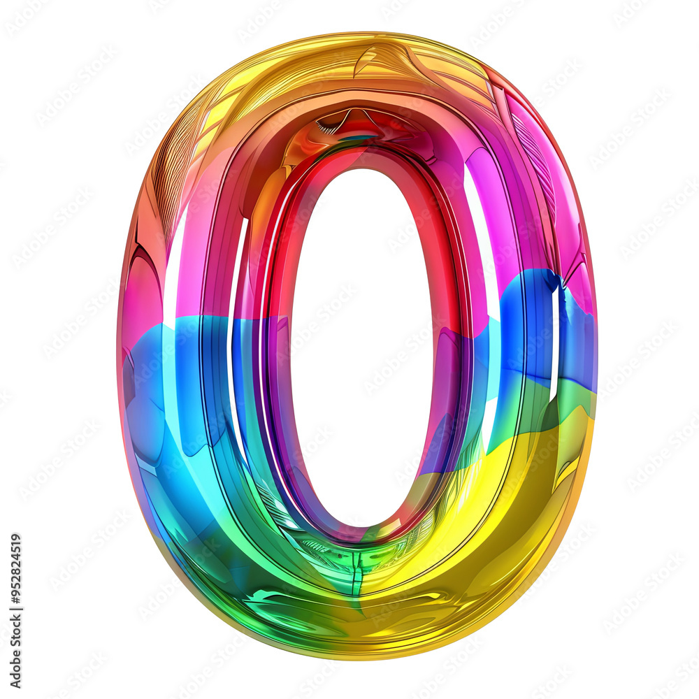 coloful glossy 0 number alphabet Realistic 3D on white background. Generative AI coloful glossy 0 number alphabet Realistic 3D on white background. Generative AI