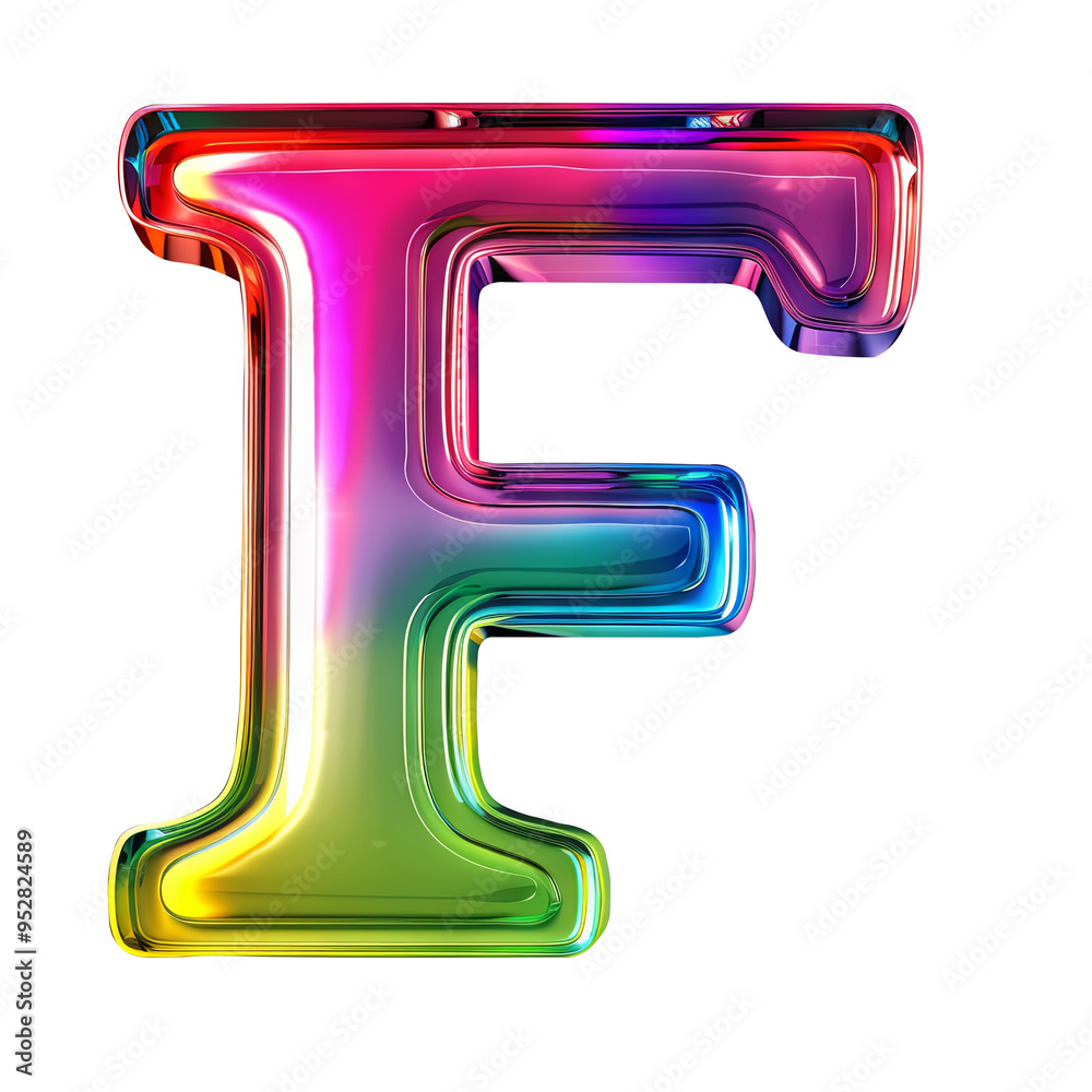 coloful glossy F alphabet Realistic 3D on white background. Generative AI coloful glossy F alphabet Realistic 3D on white background. Generative AI