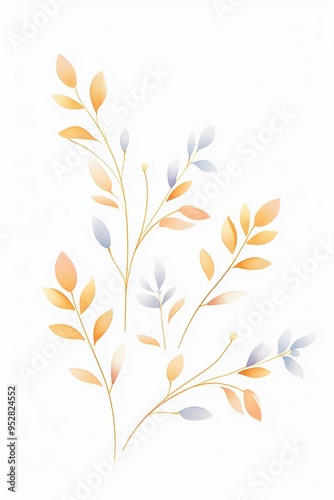 Elegant watercolor illustration of delicate branches with golden and grey leaves on a white background. Perfect for artistic designs.