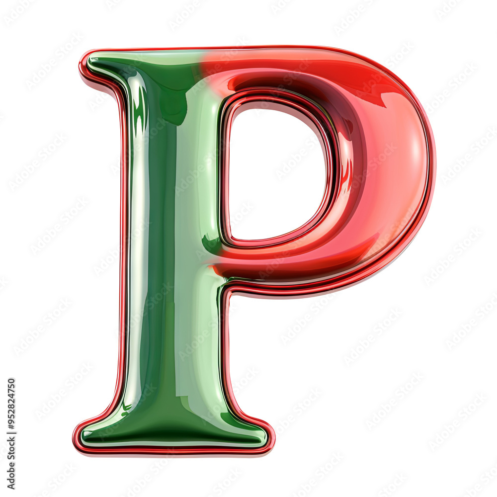green red glossy P alphabet Realistic 3D on white background. Generative AI green red glossy P alphabet Realistic 3D on white background. Generative AI