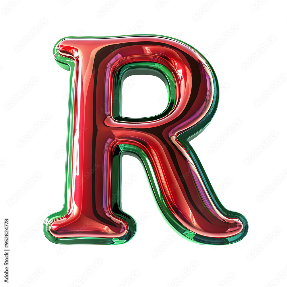 green red glossy R alphabet Realistic 3D on white background. Generative AI green red glossy R alphabet Realistic 3D on white background. Generative AI