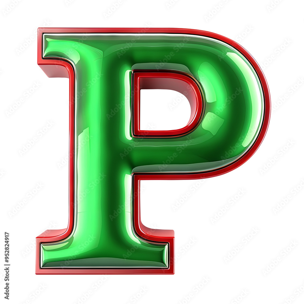 green red glossy P alphabet Realistic 3D on white background. Generative AI green red glossy P alphabet Realistic 3D on white background. Generative AI