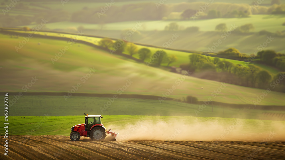 Tractor Plowing a Field in England with Rolling Hills – Scenic Agricultural Landscape Tractor Plowing a Field in England with Rolling Hills – Scenic Agricultural Landscape