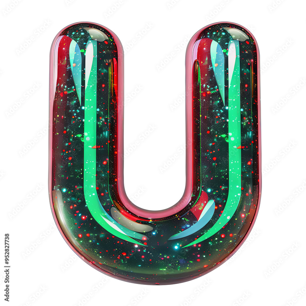 christmas style U alphabet Realistic 3D on white background. Generative AI christmas style U alphabet Realistic 3D on white background. Generative AI