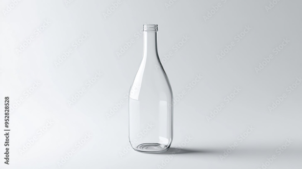 A clear glass bottle standing upright on a minimalistic background. A clear glass bottle standing upright on a minimalistic background.