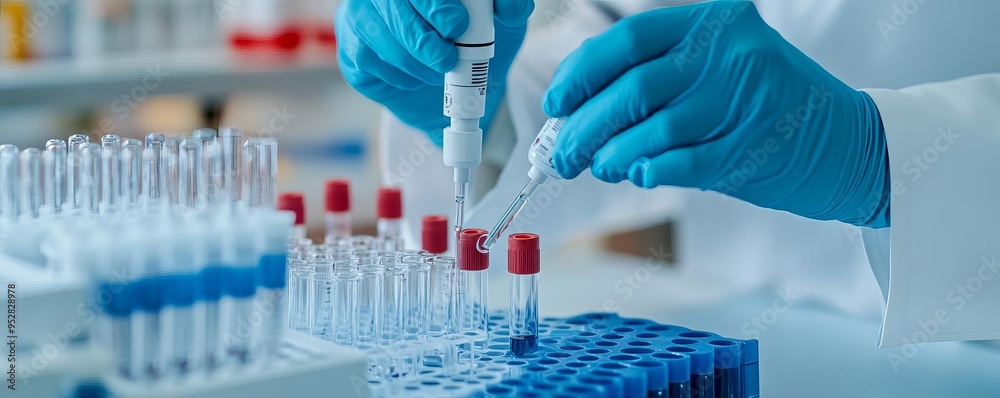 Researcher isolating therapeutic proteins using affinity chromatography, protein binding, purification techniques