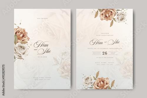 creamy flowers wedding invitation card template	