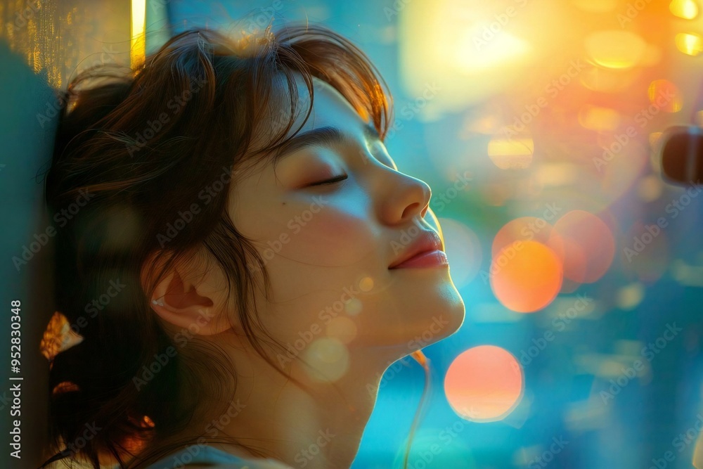 Woman creating calming ASMR sounds with microphone, promoting relaxation and stress relief. Woman creating calming ASMR sounds with microphone, promoting relaxation and stress relief.