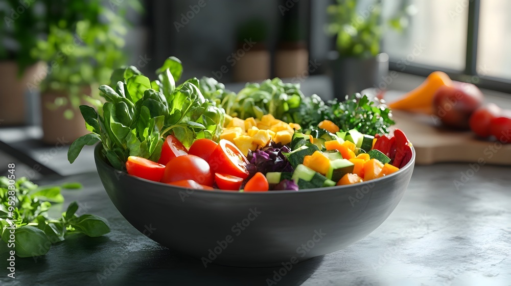 Vibrant Salad Bowl with Fresh Produce and Herbs Vibrant Salad Bowl with Fresh Produce and Herbs