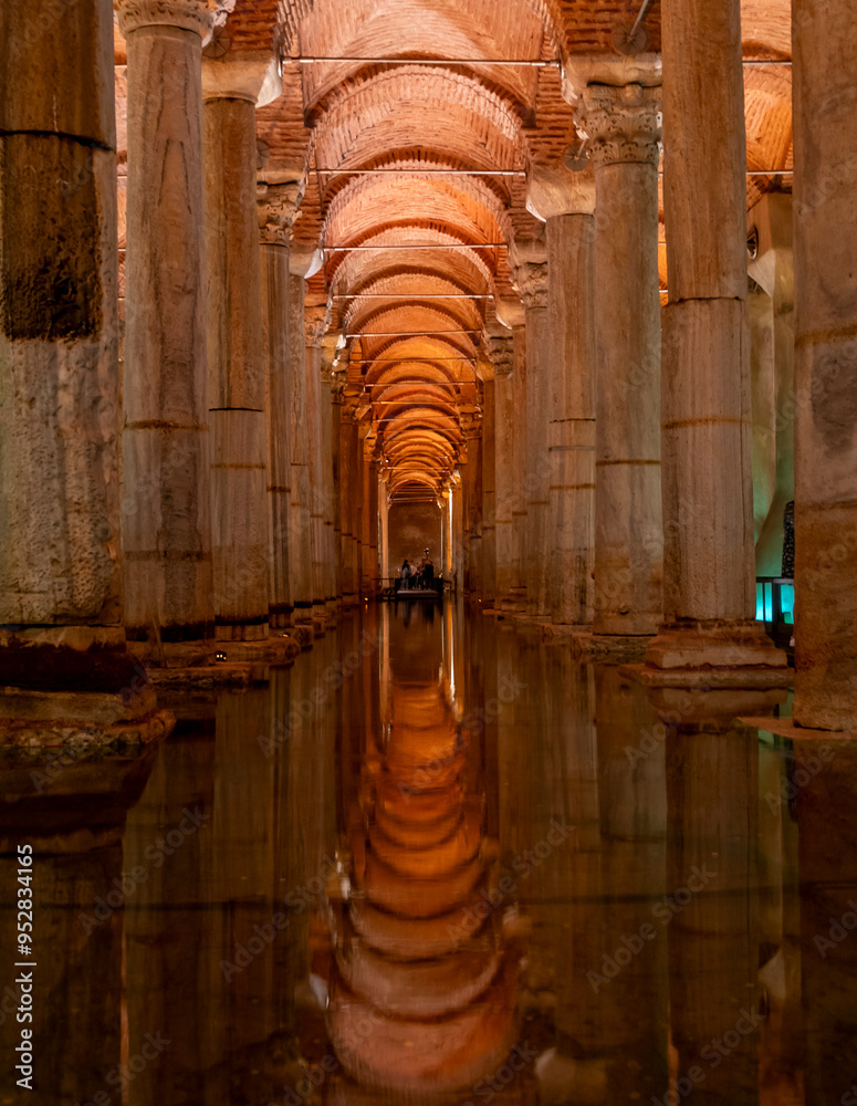 The Basilica Cistern, dating back to 532 AD and consisting of 336 columns, in Istanbul