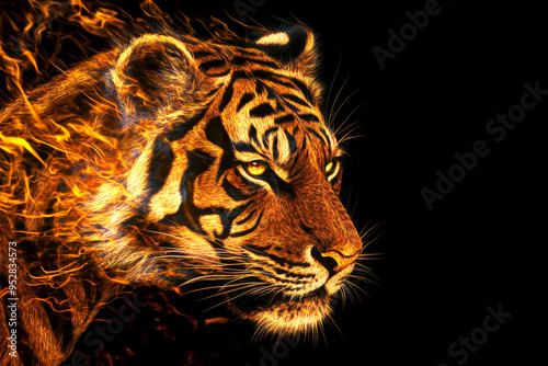 Fiery Tiger Artwork with Flames and Sparks