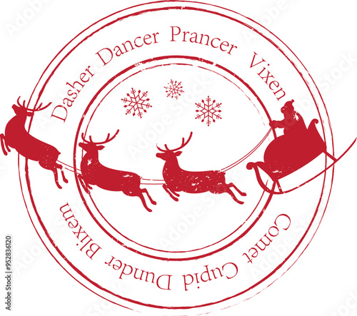 Dasher Dancer Prancer Vixen grunge rubber stamp
