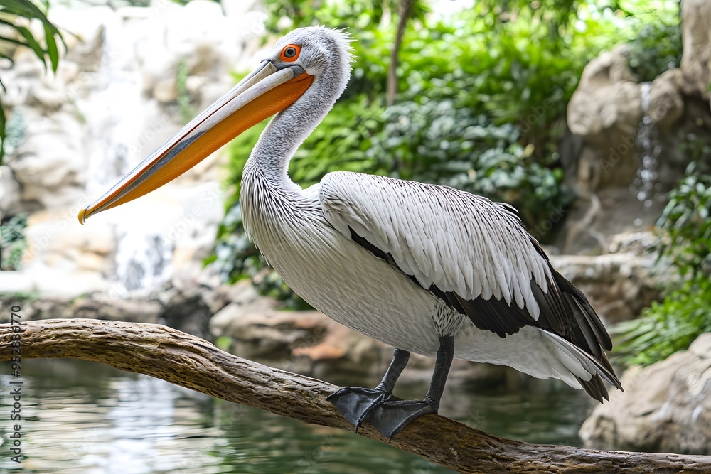Dalmatian Pelican Bird Perched on a Branch in Nature, Realistic Photo, Wallpaper, Cover and Screen for Smartphone, Cell Phone, PC, Laptop, 9:16 and 16:9 Format Dalmatian Pelican Bird Perched on a Branch in Nature, Realistic Photo, Wallpaper, Cover and Screen for Smartphone, Cell Phone, PC, Laptop, 9:16 and 16:9 Format