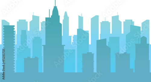 Cityscape skyscrapers blue silhouettes. Urban buildings background
