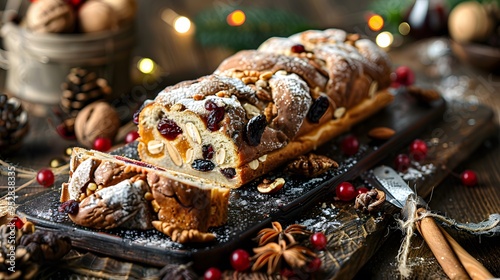 Fruit bread with nuts and dried fruits photo