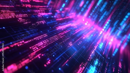 Abstract Digital Data Stream with Pink and Blue Glow