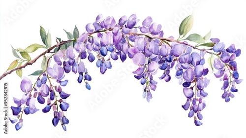 Watercolor Painting of a Wisteria Branch