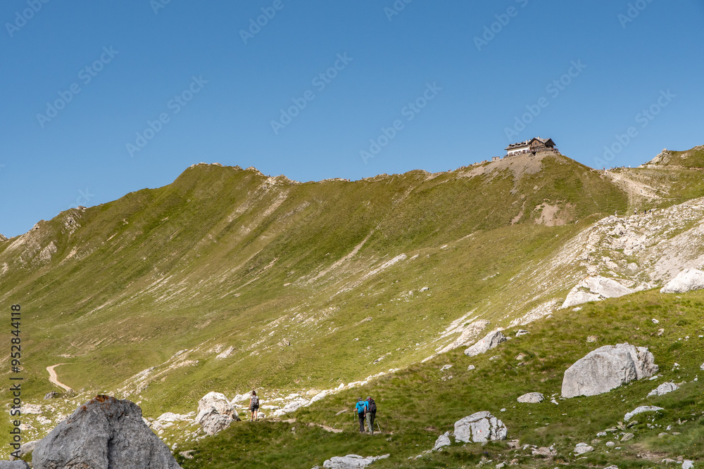 Fototapeta premium View on the ridge of the Passo delle Selle Refuge. During the First World War it was an unconquered Austrian position.