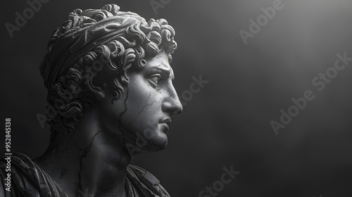 Stoic Greek Statue on Black Background | Classical Sculpture Highlighting Ancient Greek Art and Philosophy