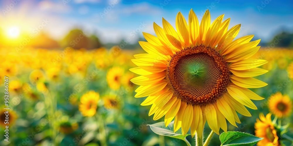 Fototapeta premium Close-up of a vibrant sunflower in full bloom , nature, yellow, petals, beautiful, garden, summer, plant, sun, bright