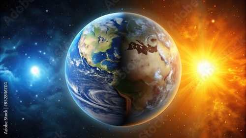 Equal length of day and night during the equinox, day and night equinox time change concept, equinox, daylight, night