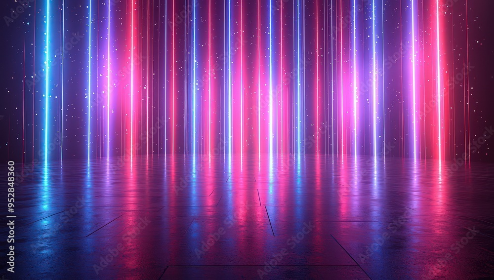 Abstract background with neon blue and purple lights. Futuristic wallpaper with vertical lines of glowing light, creating an atmosphere for digital or technology themes. Glowing futuristic lines. Abstract background with neon blue and purple lights. Futuristic wallpaper with vertical lines of glowing light, creating an atmosphere for digital or technology themes. Glowing futuristic lines.