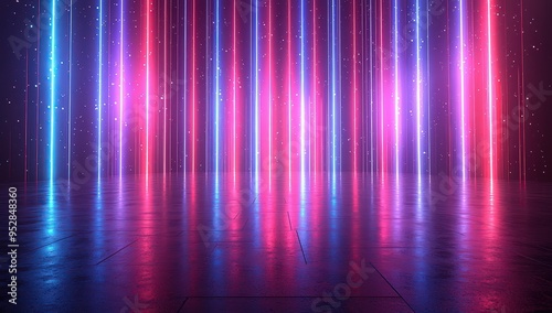 Wallpaper Mural Abstract background with neon blue and purple lights. Futuristic wallpaper with vertical lines of glowing light, creating an atmosphere for digital or technology themes. Glowing futuristic lines. Torontodigital.ca