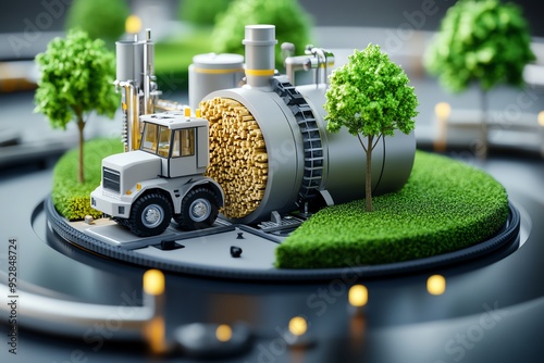 Biomass modernization and innovation are depicted in a futuristic illustration of a state-of-the-art biomass conversion system photo