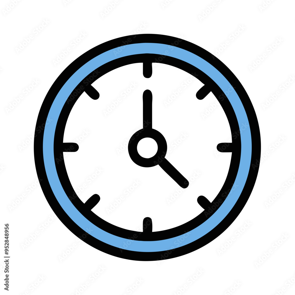 Clock vector illustration with blue outline representing time management and scheduling concepts Clock vector illustration with blue outline representing time management and scheduling concepts