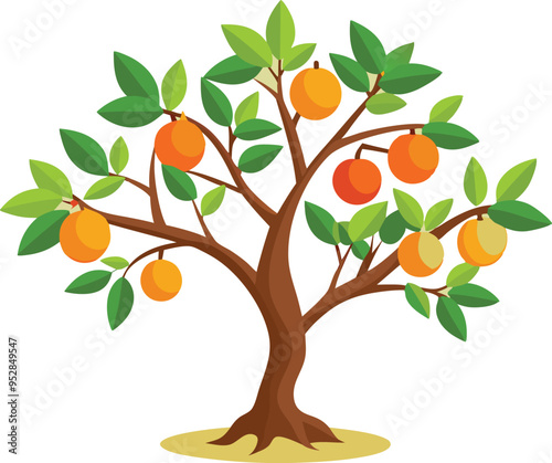 Peach tree Isolated flat vector illustration.